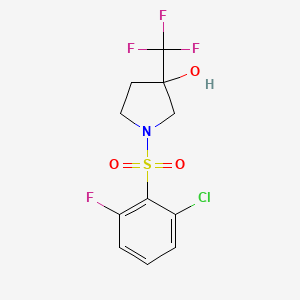 molecular formula C11H10ClF4NO3S B7658779 1-(2-Chloro-6-fluorophenyl)sulfonyl-3-(trifluoromethyl)pyrrolidin-3-ol 