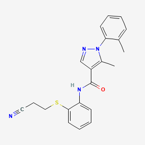 molecular formula C21H20N4OS B7658796 N-[2-(2-cyanoethylsulfanyl)phenyl]-5-methyl-1-(2-methylphenyl)pyrazole-4-carboxamide 