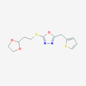 2-[2-(1,3-Dioxolan-2-yl)ethylsulfanyl]-5-(thiophen-2-ylmethyl)-1,3,4-oxadiazole