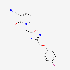 molecular formula C17H13FN4O3 B7659027 1-[[3-[(4-Fluorophenoxy)methyl]-1,2,4-oxadiazol-5-yl]methyl]-4-methyl-2-oxopyridine-3-carbonitrile 