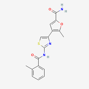 molecular formula C17H15N3O3S B7659075 5-Methyl-4-[2-[(2-methylbenzoyl)amino]-1,3-thiazol-4-yl]furan-2-carboxamide 