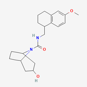 molecular formula C20H28N2O3 B7659219 3-hydroxy-N-[(6-methoxy-1,2,3,4-tetrahydronaphthalen-1-yl)methyl]-8-azabicyclo[3.2.1]octane-8-carboxamide 