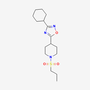 molecular formula C16H27N3O3S B7659340 3-Cyclohexyl-5-(1-propylsulfonylpiperidin-4-yl)-1,2,4-oxadiazole 