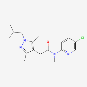 molecular formula C17H23ClN4O B7659392 N-(5-chloropyridin-2-yl)-2-[3,5-dimethyl-1-(2-methylpropyl)pyrazol-4-yl]-N-methylacetamide 