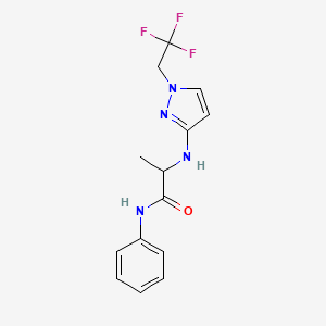 molecular formula C14H15F3N4O B7659435 N-phenyl-2-[[1-(2,2,2-trifluoroethyl)pyrazol-3-yl]amino]propanamide 