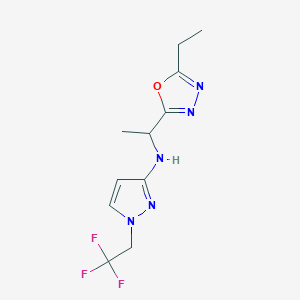 molecular formula C11H14F3N5O B7659519 N-[1-(5-ethyl-1,3,4-oxadiazol-2-yl)ethyl]-1-(2,2,2-trifluoroethyl)pyrazol-3-amine 