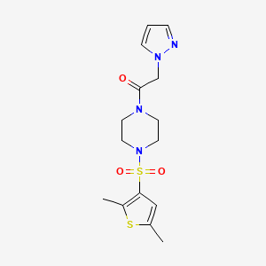 molecular formula C15H20N4O3S2 B7659527 1-[4-(2,5-Dimethylthiophen-3-yl)sulfonylpiperazin-1-yl]-2-pyrazol-1-ylethanone 