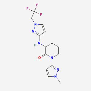 molecular formula C14H17F3N6O B7659528 1-(1-Methylpyrazol-3-yl)-3-[[1-(2,2,2-trifluoroethyl)pyrazol-3-yl]amino]piperidin-2-one 