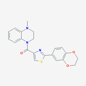 molecular formula C21H19N3O3S B7659617 [2-(2,3-Dihydro-1,4-benzodioxin-6-yl)-1,3-thiazol-4-yl]-(4-methyl-2,3-dihydroquinoxalin-1-yl)methanone 