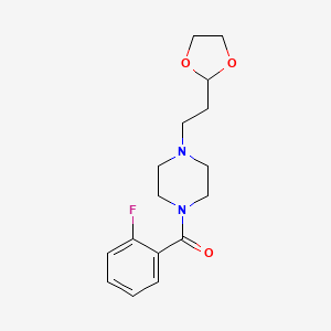 molecular formula C16H21FN2O3 B7659688 [4-[2-(1,3-Dioxolan-2-yl)ethyl]piperazin-1-yl]-(2-fluorophenyl)methanone 