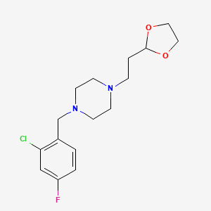 molecular formula C16H22ClFN2O2 B7659719 1-[(2-Chloro-4-fluorophenyl)methyl]-4-[2-(1,3-dioxolan-2-yl)ethyl]piperazine 