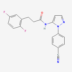 molecular formula C19H14F2N4O B7659853 N-[2-(4-cyanophenyl)pyrazol-3-yl]-3-(2,5-difluorophenyl)propanamide 