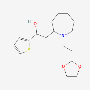 molecular formula C17H27NO3S B7659927 2-[1-[2-(1,3-Dioxolan-2-yl)ethyl]azepan-2-yl]-1-thiophen-2-ylethanol 