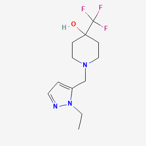 molecular formula C12H18F3N3O B7659982 1-[(2-Ethylpyrazol-3-yl)methyl]-4-(trifluoromethyl)piperidin-4-ol 