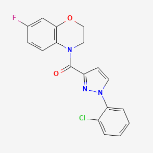 molecular formula C18H13ClFN3O2 B7660020 [1-(2-Chlorophenyl)pyrazol-3-yl]-(7-fluoro-2,3-dihydro-1,4-benzoxazin-4-yl)methanone 