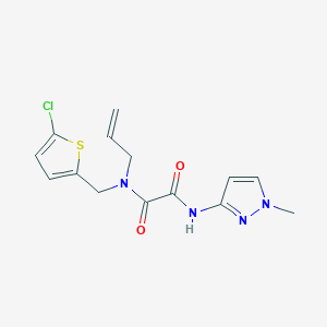 molecular formula C14H15ClN4O2S B7660391 N'-[(5-chlorothiophen-2-yl)methyl]-N-(1-methylpyrazol-3-yl)-N'-prop-2-enyloxamide 