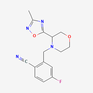 4-Fluoro-2-[[3-(3-methyl-1,2,4-oxadiazol-5-yl)morpholin-4-yl]methyl]benzonitrile