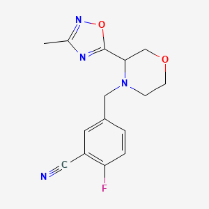 2-Fluoro-5-[[3-(3-methyl-1,2,4-oxadiazol-5-yl)morpholin-4-yl]methyl]benzonitrile