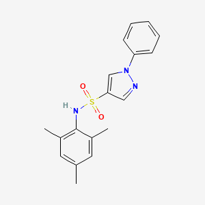 molecular formula C18H19N3O2S B7660577 1-phenyl-N-(2,4,6-trimethylphenyl)pyrazole-4-sulfonamide 