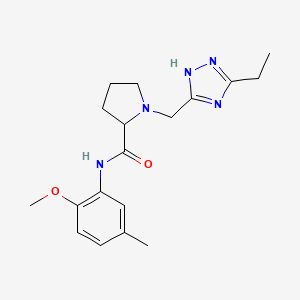 molecular formula C18H25N5O2 B7660845 1-[(3-ethyl-1H-1,2,4-triazol-5-yl)methyl]-N-(2-methoxy-5-methylphenyl)pyrrolidine-2-carboxamide 