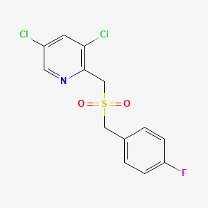 molecular formula C13H10Cl2FNO2S B7661004 3,5-Dichloro-2-[(4-fluorophenyl)methylsulfonylmethyl]pyridine 