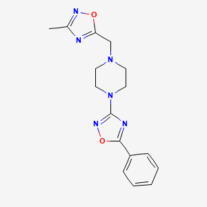 molecular formula C16H18N6O2 B7661056 3-Methyl-5-[[4-(5-phenyl-1,2,4-oxadiazol-3-yl)piperazin-1-yl]methyl]-1,2,4-oxadiazole 