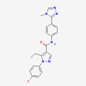 molecular formula C21H19FN6O B7661166 5-ethyl-1-(4-fluorophenyl)-N-[4-(4-methyl-1,2,4-triazol-3-yl)phenyl]pyrazole-4-carboxamide 