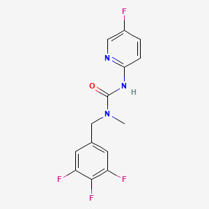 molecular formula C14H11F4N3O B7661251 3-(5-Fluoropyridin-2-yl)-1-methyl-1-[(3,4,5-trifluorophenyl)methyl]urea 