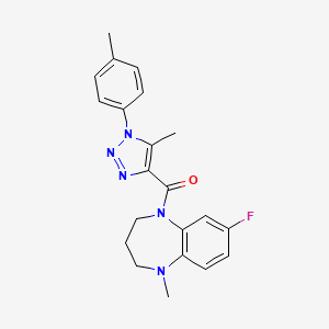 molecular formula C21H22FN5O B7661336 (7-fluoro-1-methyl-3,4-dihydro-2H-1,5-benzodiazepin-5-yl)-[5-methyl-1-(4-methylphenyl)triazol-4-yl]methanone 