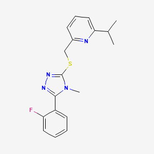 molecular formula C18H19FN4S B7661381 2-[[5-(2-Fluorophenyl)-4-methyl-1,2,4-triazol-3-yl]sulfanylmethyl]-6-propan-2-ylpyridine 