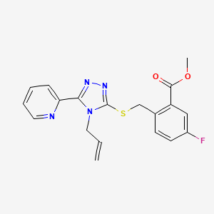 molecular formula C19H17FN4O2S B7661418 Methyl 5-fluoro-2-[(4-prop-2-enyl-5-pyridin-2-yl-1,2,4-triazol-3-yl)sulfanylmethyl]benzoate 