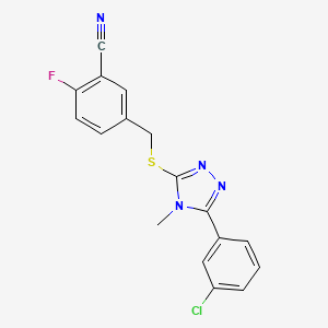 5-[[5-(3-Chlorophenyl)-4-methyl-1,2,4-triazol-3-yl]sulfanylmethyl]-2-fluorobenzonitrile