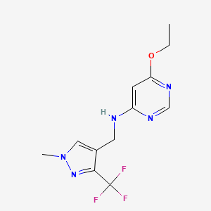 molecular formula C12H14F3N5O B7661650 6-ethoxy-N-[[1-methyl-3-(trifluoromethyl)pyrazol-4-yl]methyl]pyrimidin-4-amine 