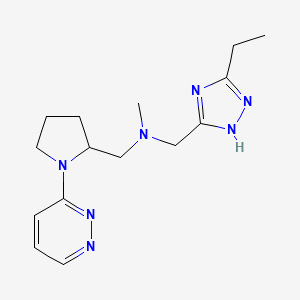 molecular formula C15H23N7 B7661694 N-[(3-ethyl-1H-1,2,4-triazol-5-yl)methyl]-N-methyl-1-(1-pyridazin-3-ylpyrrolidin-2-yl)methanamine 