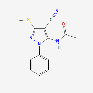 molecular formula C13H12N4OS B7661843 N-(4-cyano-5-methylsulfanyl-2-phenylpyrazol-3-yl)acetamide 