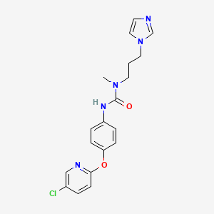 molecular formula C19H20ClN5O2 B7661894 3-[4-(5-Chloropyridin-2-yl)oxyphenyl]-1-(3-imidazol-1-ylpropyl)-1-methylurea 