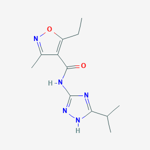 molecular formula C12H17N5O2 B7661947 5-ethyl-3-methyl-N-(5-propan-2-yl-1H-1,2,4-triazol-3-yl)-1,2-oxazole-4-carboxamide 