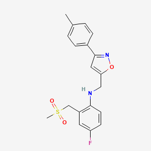 4-fluoro-N-[[3-(4-methylphenyl)-1,2-oxazol-5-yl]methyl]-2-(methylsulfonylmethyl)aniline