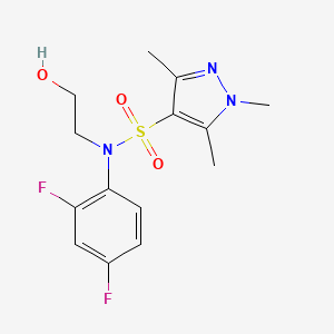 molecular formula C14H17F2N3O3S B7664034 N-(2,4-difluorophenyl)-N-(2-hydroxyethyl)-1,3,5-trimethylpyrazole-4-sulfonamide 