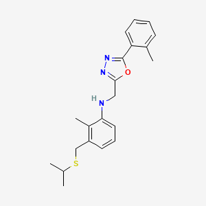 2-methyl-N-[[5-(2-methylphenyl)-1,3,4-oxadiazol-2-yl]methyl]-3-(propan-2-ylsulfanylmethyl)aniline