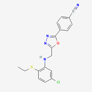 molecular formula C18H15ClN4OS B7664188 4-[5-[(5-Chloro-2-ethylsulfanylanilino)methyl]-1,3,4-oxadiazol-2-yl]benzonitrile 