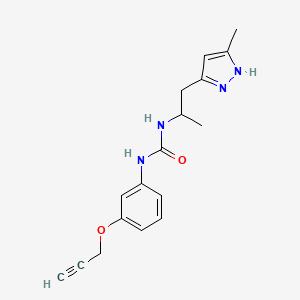 molecular formula C17H20N4O2 B7664546 1-[1-(5-methyl-1H-pyrazol-3-yl)propan-2-yl]-3-(3-prop-2-ynoxyphenyl)urea 