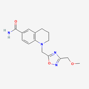 molecular formula C15H18N4O3 B7664648 1-[[3-(methoxymethyl)-1,2,4-oxadiazol-5-yl]methyl]-3,4-dihydro-2H-quinoline-6-carboxamide 