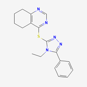 molecular formula C18H19N5S B7664664 4-[(4-Ethyl-5-phenyl-1,2,4-triazol-3-yl)sulfanyl]-5,6,7,8-tetrahydroquinazoline 