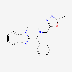 molecular formula C19H19N5O B7664759 1-(1-methylbenzimidazol-2-yl)-N-[(5-methyl-1,3,4-oxadiazol-2-yl)methyl]-1-phenylmethanamine 