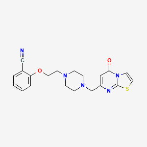 molecular formula C20H21N5O2S B7664866 2-[2-[4-[(5-Oxo-[1,3]thiazolo[3,2-a]pyrimidin-7-yl)methyl]piperazin-1-yl]ethoxy]benzonitrile 