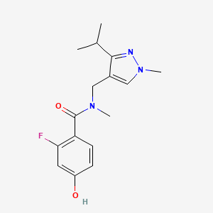 molecular formula C16H20FN3O2 B7665013 2-fluoro-4-hydroxy-N-methyl-N-[(1-methyl-3-propan-2-ylpyrazol-4-yl)methyl]benzamide 