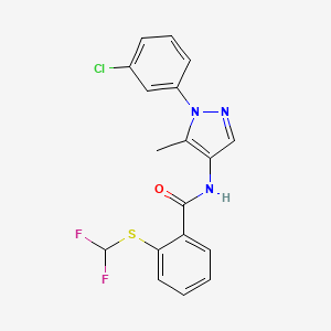 molecular formula C18H14ClF2N3OS B7665311 N-[1-(3-chlorophenyl)-5-methylpyrazol-4-yl]-2-(difluoromethylsulfanyl)benzamide 