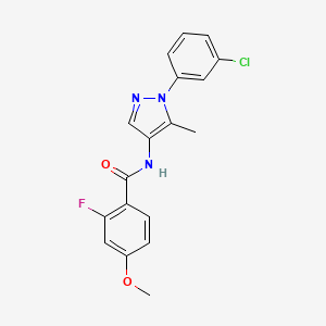 molecular formula C18H15ClFN3O2 B7665320 N-[1-(3-chlorophenyl)-5-methylpyrazol-4-yl]-2-fluoro-4-methoxybenzamide 