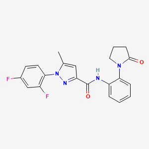 molecular formula C21H18F2N4O2 B7665693 1-(2,4-difluorophenyl)-5-methyl-N-[2-(2-oxopyrrolidin-1-yl)phenyl]pyrazole-3-carboxamide 